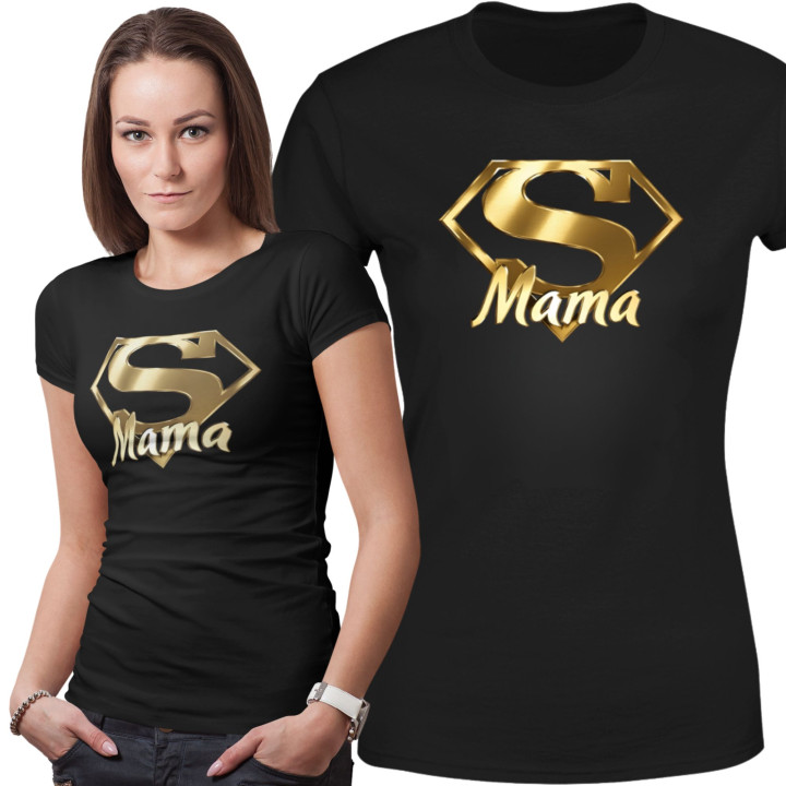 Koszulka damska na Dzień Matki Super Mama elegancka złoty symbol