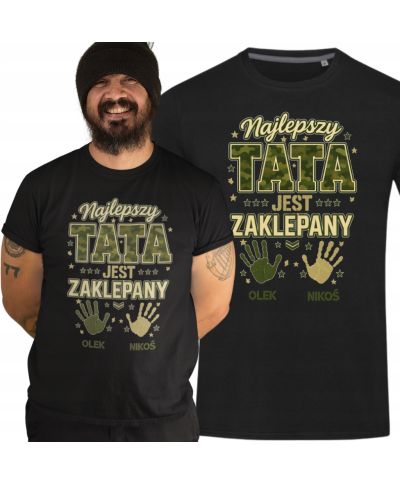 Koszulka męska Tata jest Zaklepany Moro Dzień Ojca Taty z Imionami dzieci