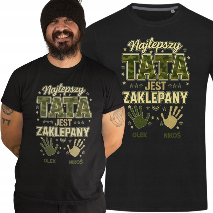 Koszulka męska Tata jest Zaklepany Moro Dzień Ojca Taty z Imionami dzieci