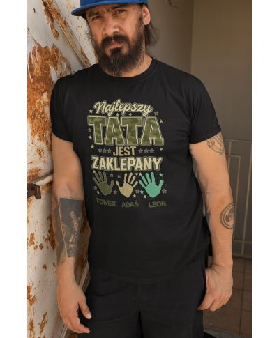 Koszulka męska Tata jest Zaklepany Moro Dzień Ojca Taty z Imionami dzieci