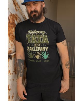Koszulka męska Tata jest Zaklepany Moro Dzień Ojca Taty z Imionami dzieci