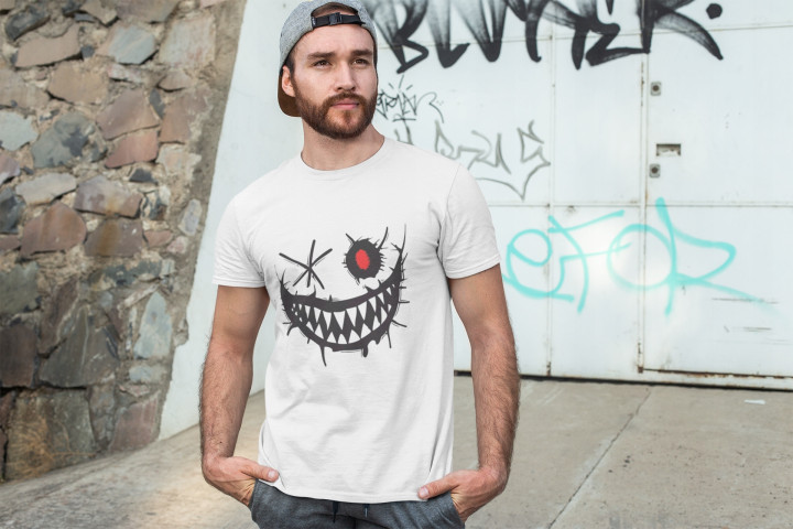 Koszulka męska z Mrocznym Uśmiechem i Czerwonym Okiem T-shirt męski — zdjęcie 2