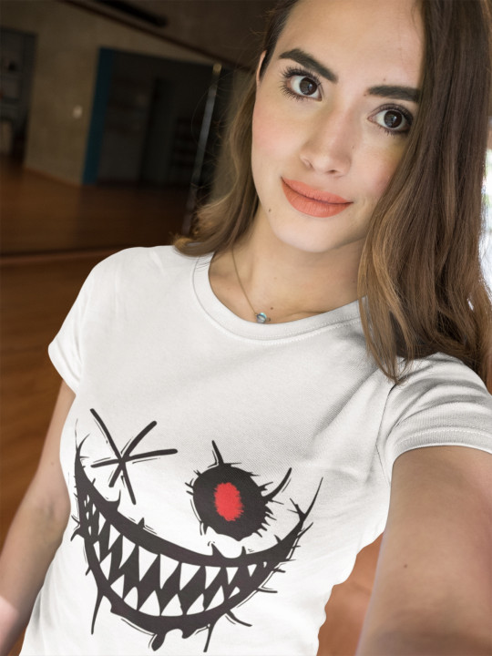 Koszulka damska z Mrocznym Uśmiechem i Czerwonym Okiem T-shirt damski — zdjęcie 2