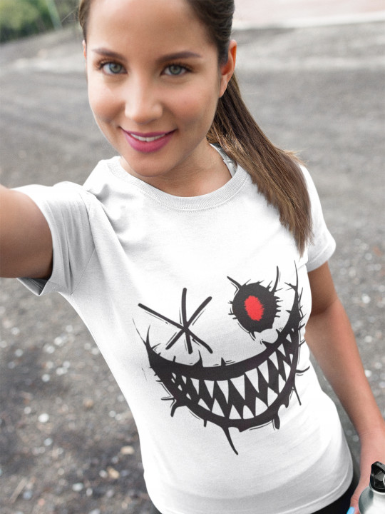 Koszulka damska z Mrocznym Uśmiechem i Czerwonym Okiem T-shirt damski — zdjęcie 4
