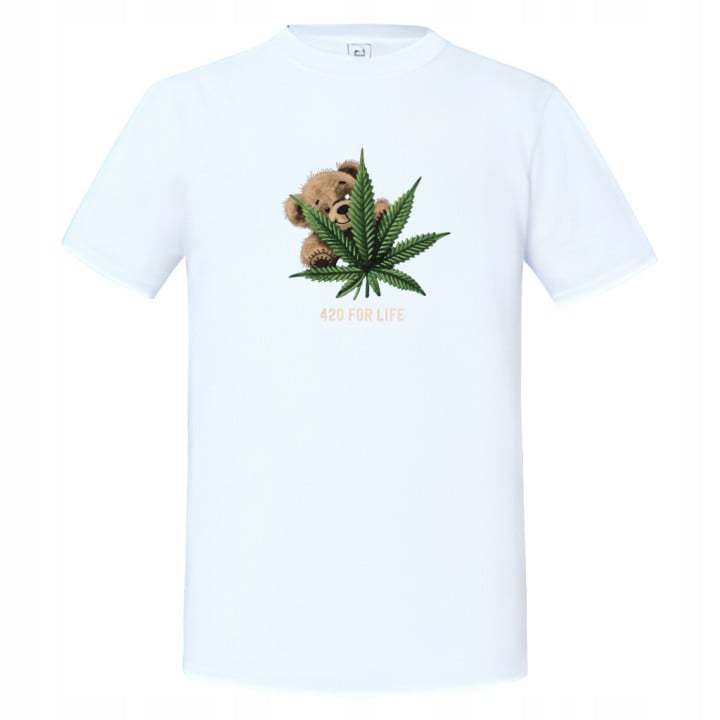 Koszulka męska Miś Teddy z liściem konopii 420 for life T-shirt męski