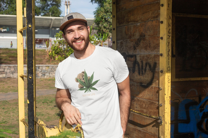 Koszulka męska Miś Teddy z liściem konopii 420 for life T-shirt męski — zdjęcie 2