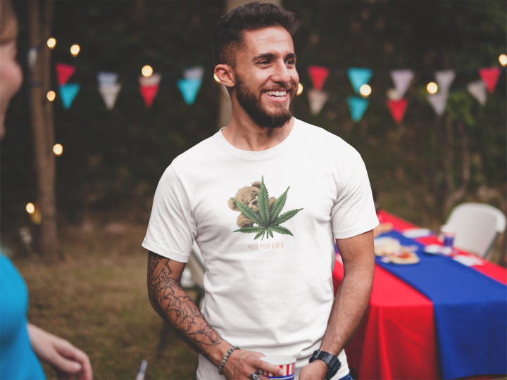 Koszulka męska Miś Teddy z liściem konopii 420 for life T-shirt męski — zdjęcie 3