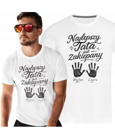 Koszulka męska Najlepszy Tata Zaklepany na Dzień Ojca Taty z Imionami