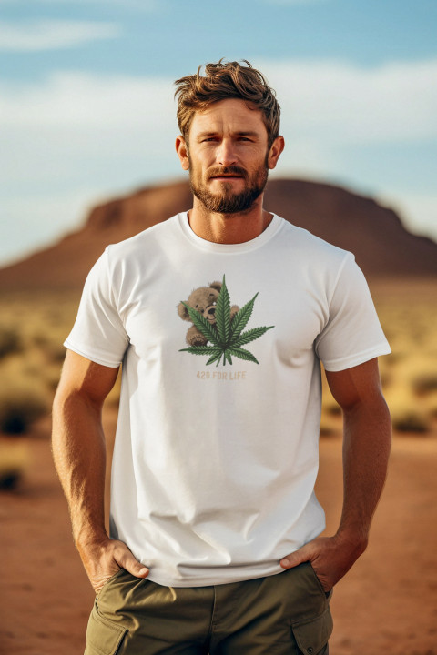 Koszulka męska Miś Teddy z liściem konopii 420 for life T-shirt męski — zdjęcie 4