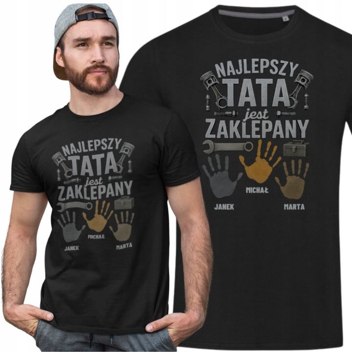 Koszulka męska Tata Fan Moto jest Zaklepany na Dzień Ojca Taty z Imionami