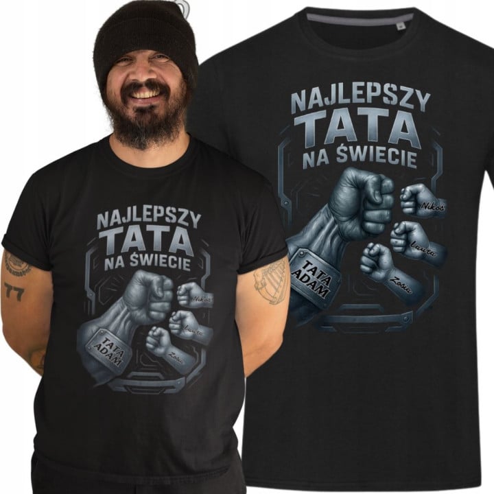 Koszulka męska Najlepszy Tata na Świecie pięści Dzień Ojca Taty z imionami