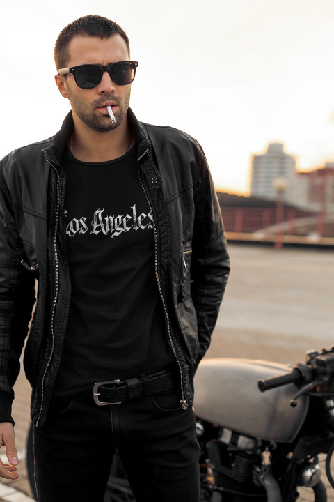 Koszulka męska z napisem Los Angeles w stylu gotyckim modna T-shirt męski — zdjęcie 3