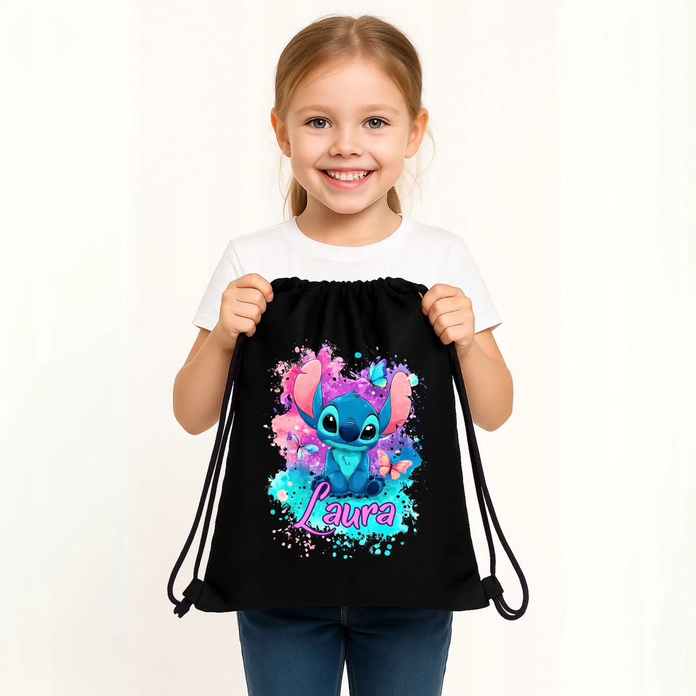 Worek na buty plecak do szkoły przedszkola uroczy Stitch z własnym imieniem