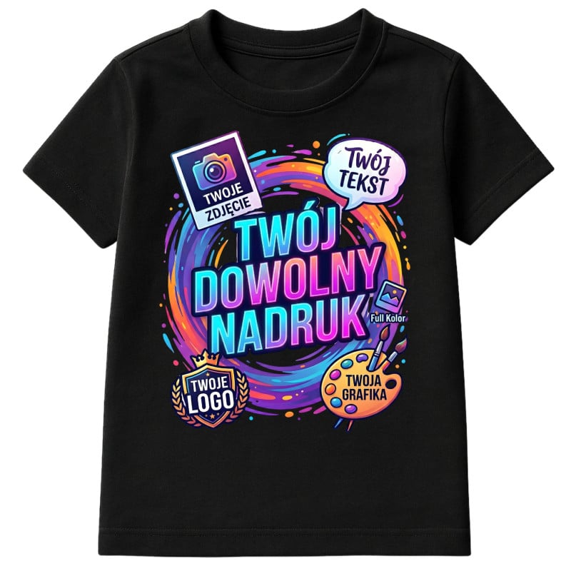 Koszulka dziecięca z własnym dowolnym nadrukiem logo zdjęciem grafiką t-shirt (Rozmiar: 92 - Kolor: Biały)