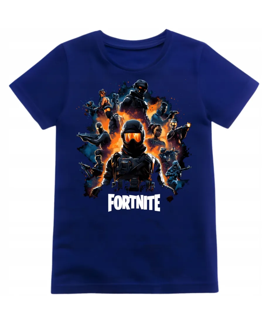 Koszulka dziecięca FORTNITE prezent dla gracza żołnierze gra futurystyczna (Rozmiar: 140 - Kolor: Niebieski)