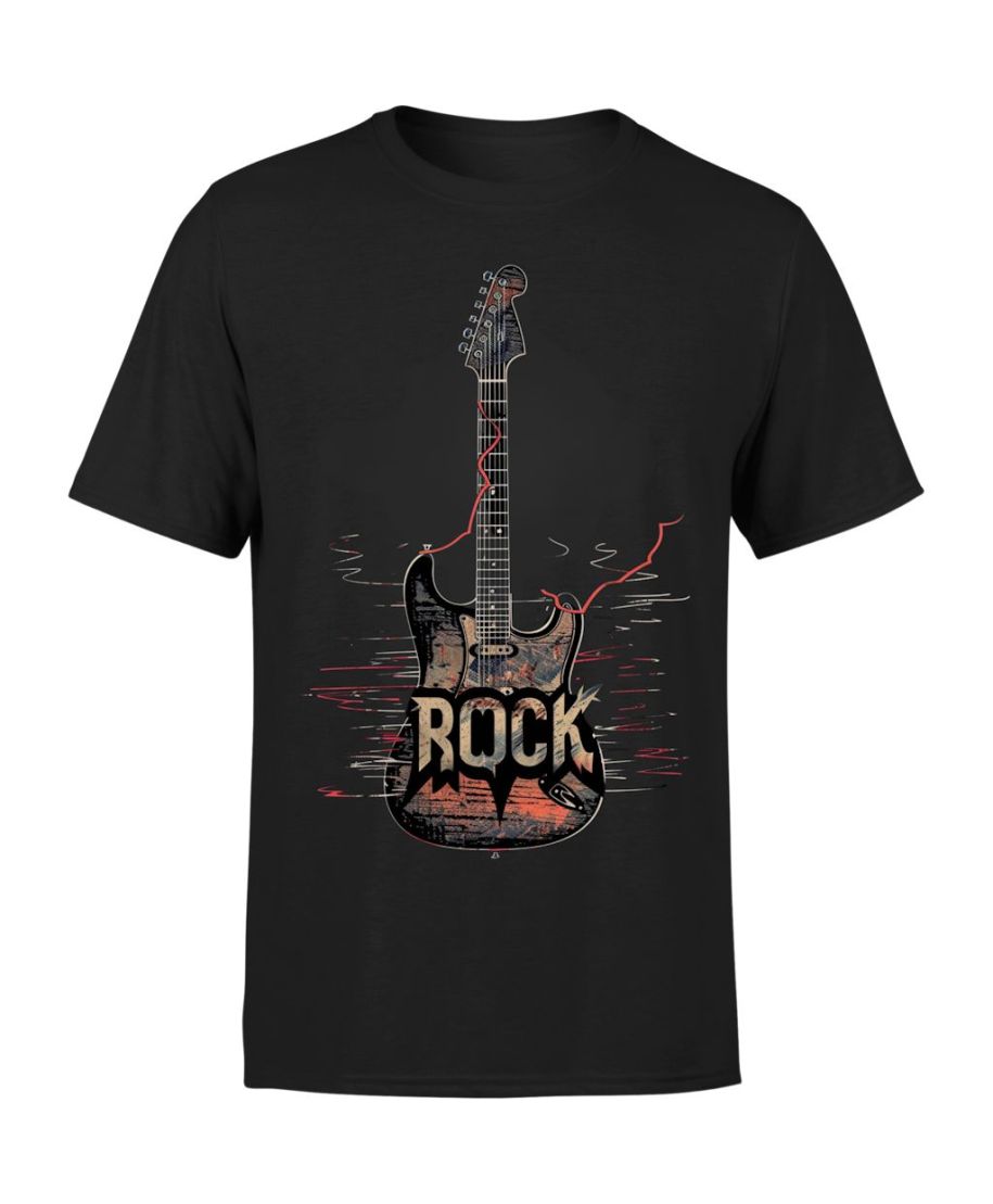 Koszulka męska ROCK z gitarą elektryczną vintage T-shirt męski (Rozmiar: L - Kolor: Czarny)